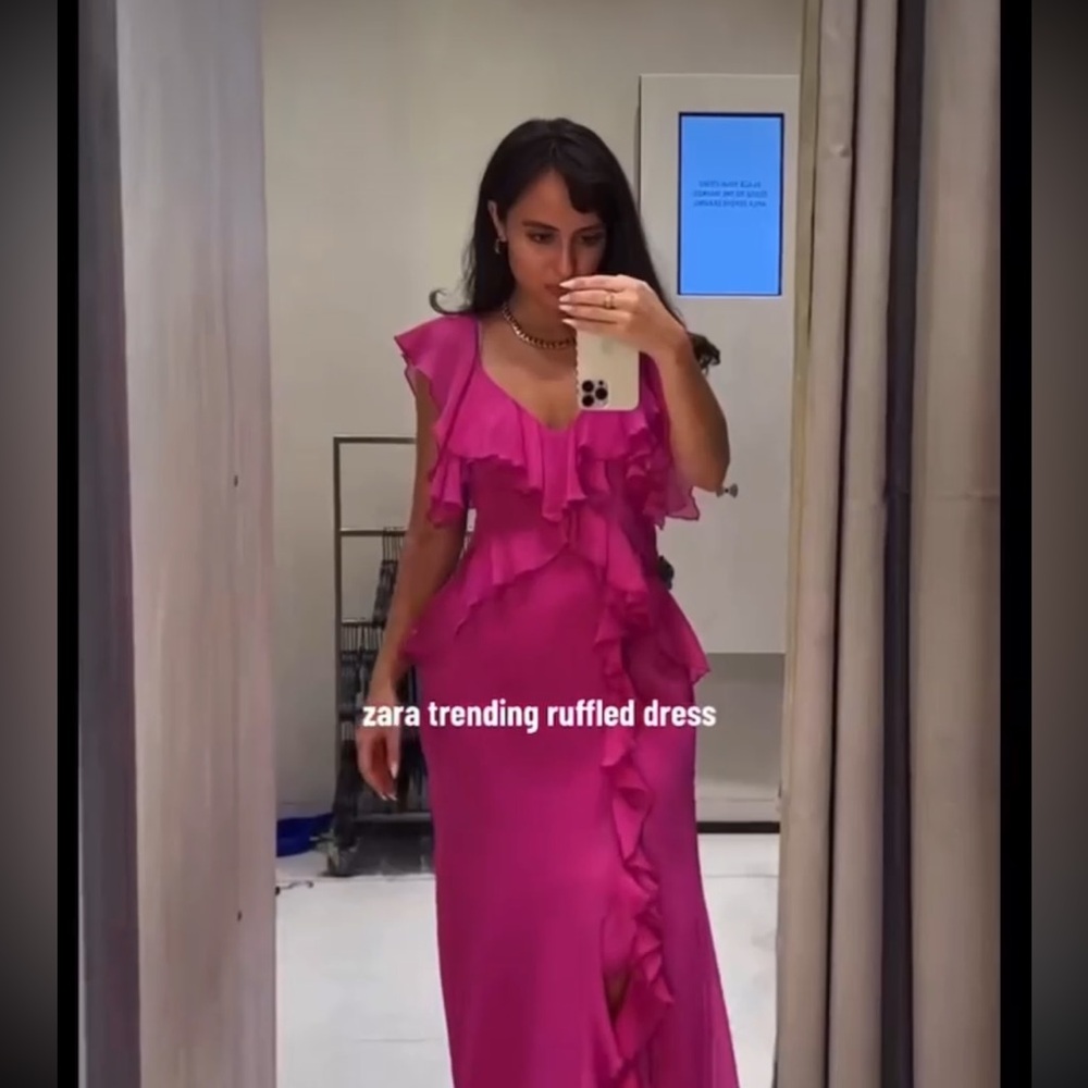 ZARA RUFFLED MIDI SLIP DRESS - Picture 15 of 15